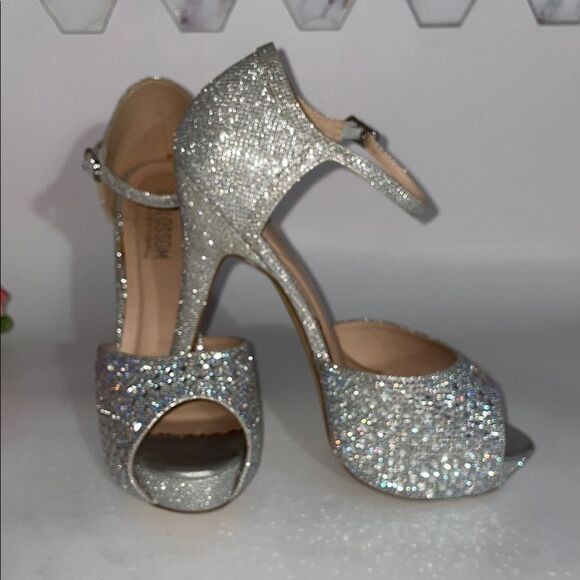 De Blossom Collection Silver Glitter & Rhinestone Heels - Picture 8 of 9